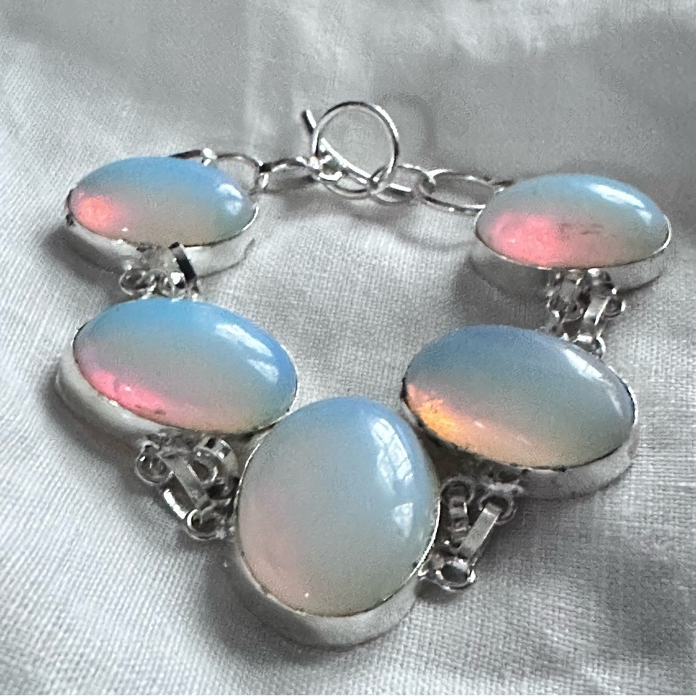 Artisan Handcrafted Jewelry Fiery RAINBOW  MOONSTONE Bracelet Opalescent Stones